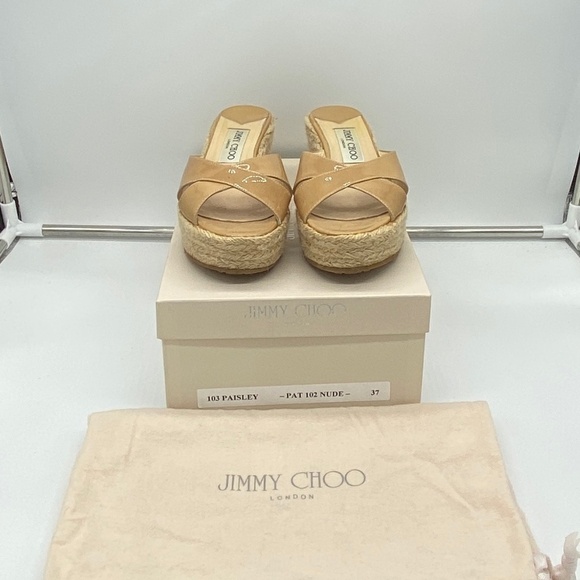 Jimmy Choo Nude Patent leather Paisley Wedge - 37/7 - Picture 2 of 8